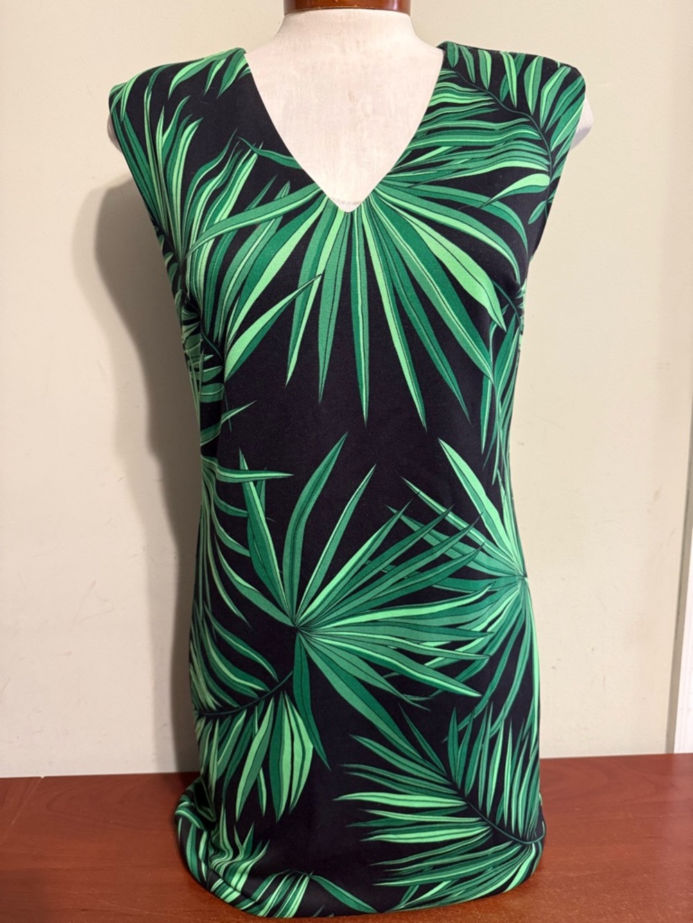 MICHAEL Michael Kors Black Mini Dress Green Palm Print SMALL PRE-OWNED